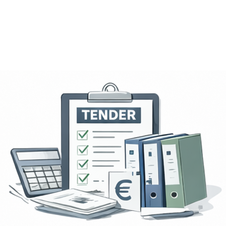 Abstraktes Symbolbild für Tendermanagement mit Fokus auf Ausschreibung, Bewertung und klare Ergebnisse im Einkauf