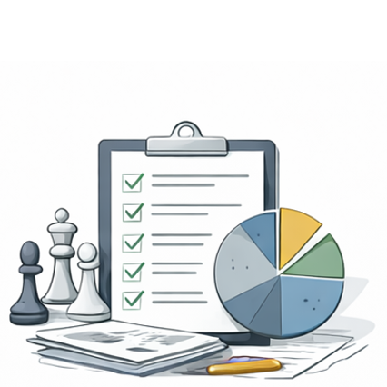 Abstraktes Symbolbild für strategischen Einkauf mit Fokus auf Priorisierung, Standards und planbare Entscheidungen