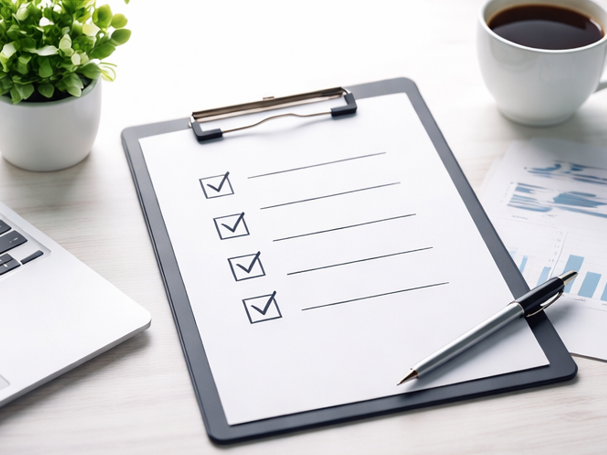 Abstraktes Symbolbild mit Checkliste zur Prüfung, ob Führung, Standards und Training im Einkauf zur aktuellen Situation passen